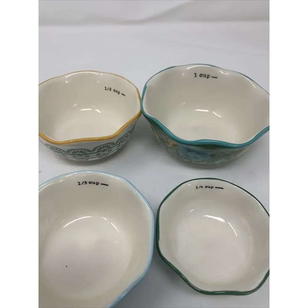 Vintage The Pioneer Woman Speckle Frontier Rose Shadow Measuring Bowls Set of 4 - Picture 5 of 8